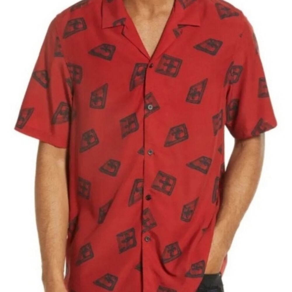 NWT KSUBI Red 3D Print Resort Short Sleeve Button Up Camp Shirt Sz XL - Picture 4 of 4